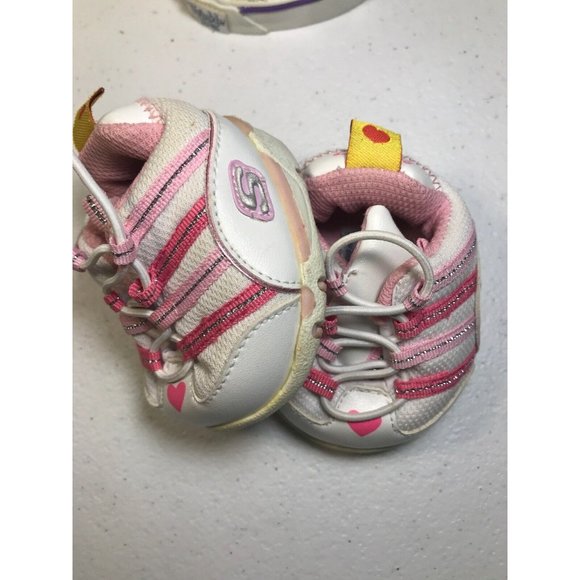 Build A Bear Workshop Twinkle Toes Skechers Shoes Light Pink Sparkly Laces Lot 2 - Picture 9 of 11